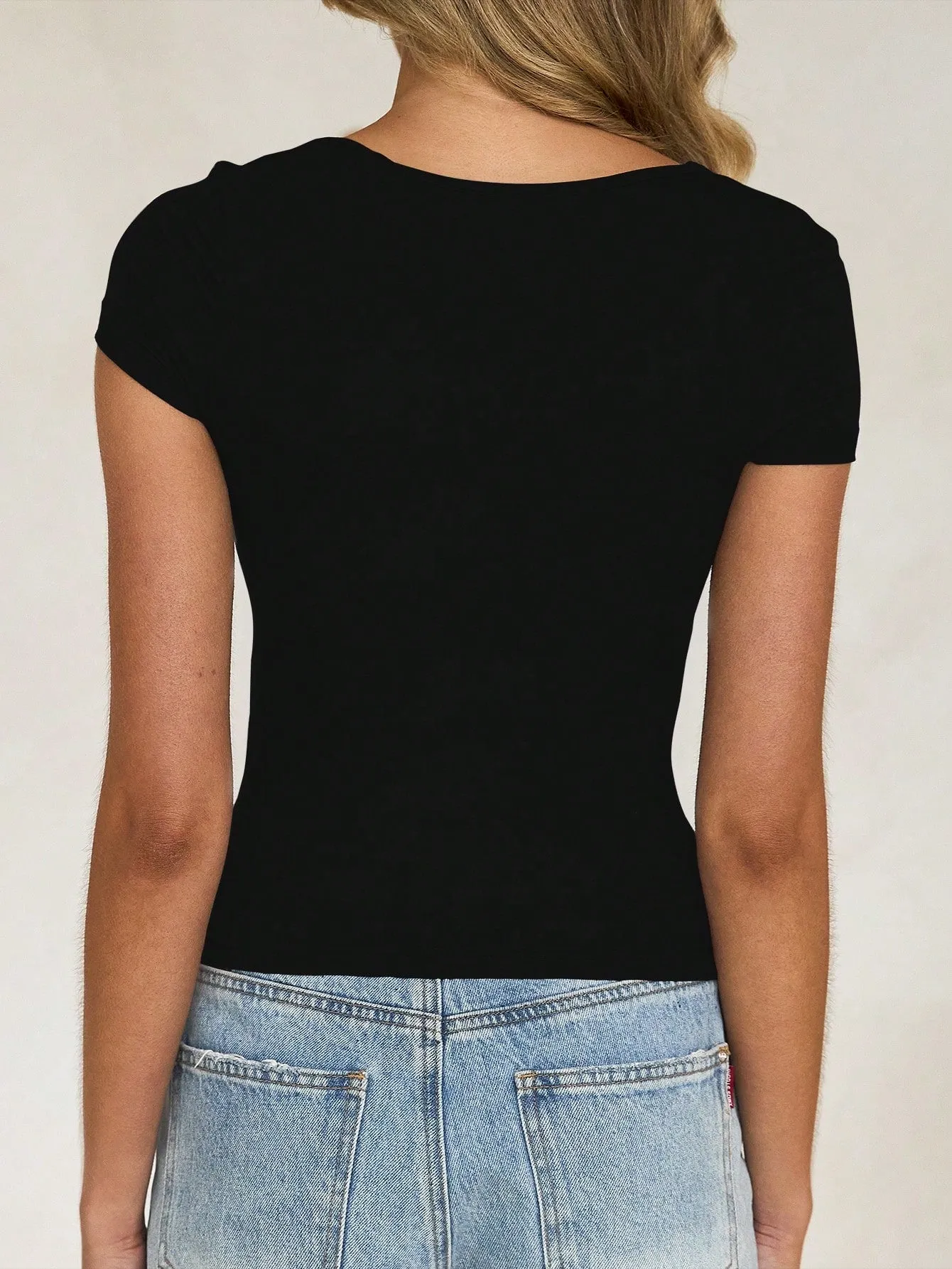Camiseta Y2K de Cuello Cuadrado para Mujer