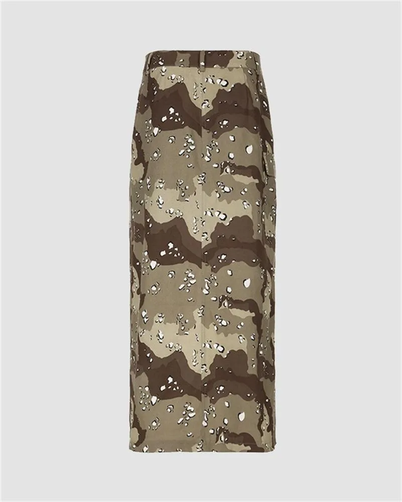 Camouflage Side Slit Cargo Skirt