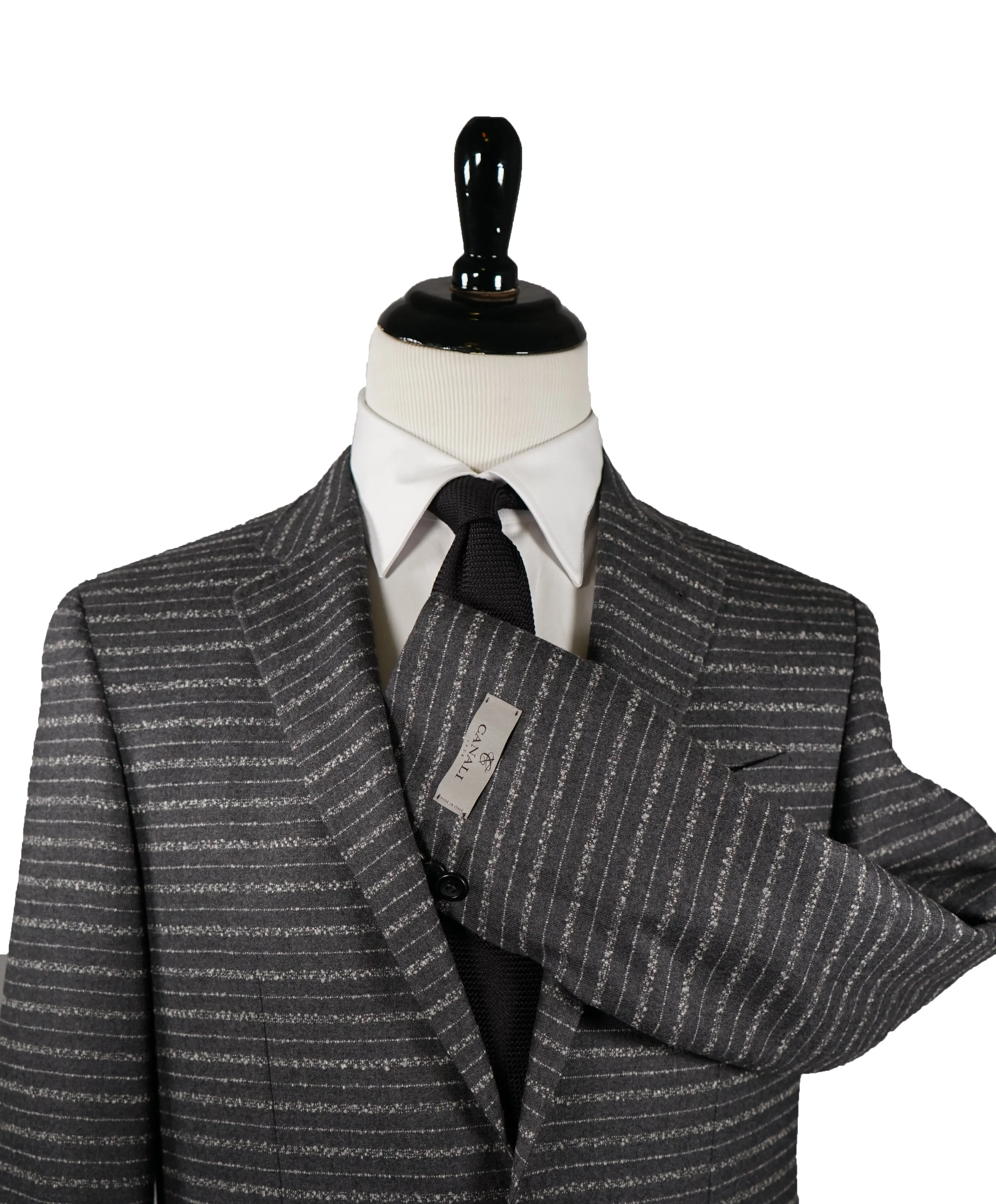 CANALI - “KEI” Slim Unstructured  Horizontal Striped Gray Suit - 40R