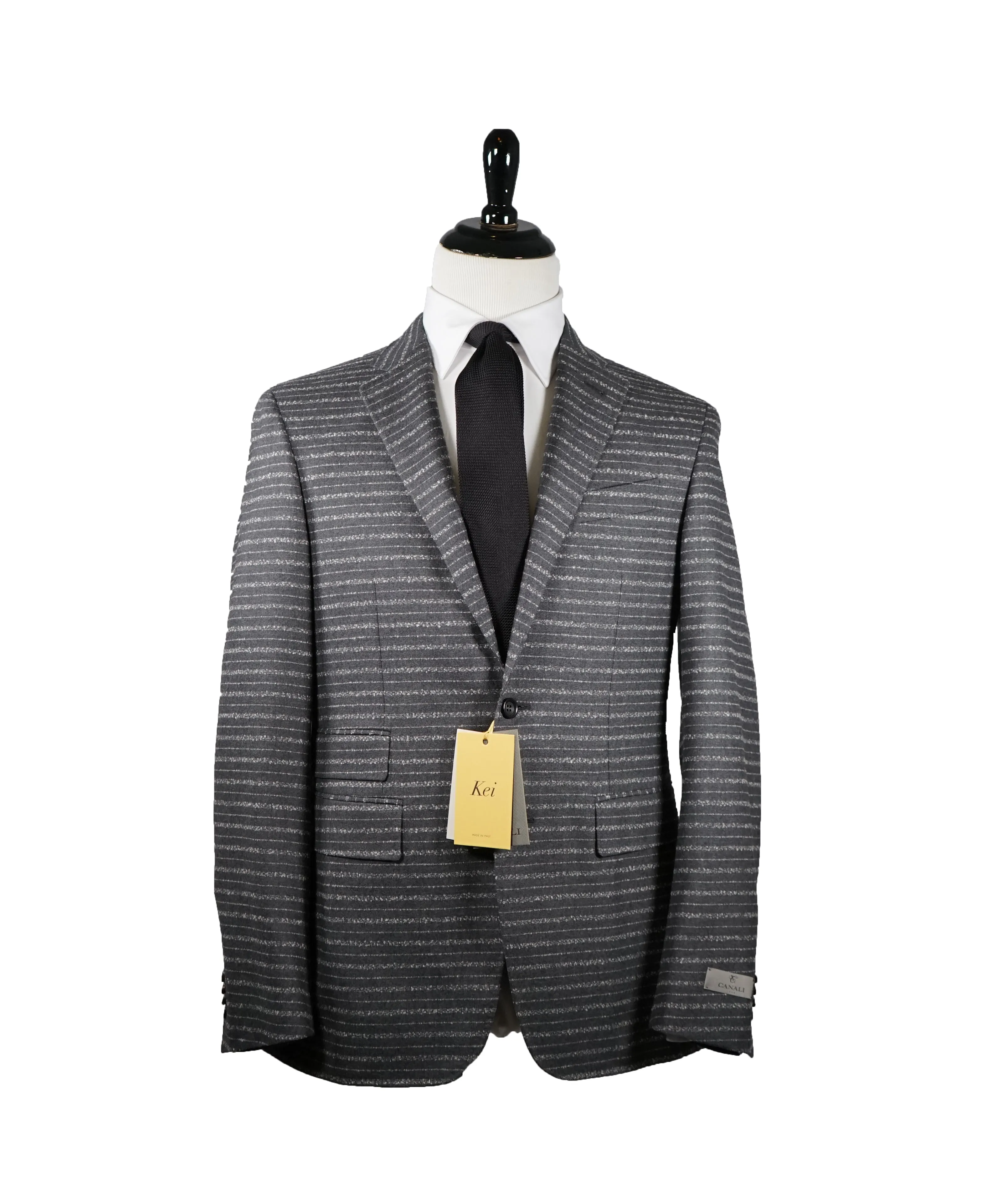 CANALI - “KEI” Slim Unstructured  Horizontal Striped Gray Suit - 40R