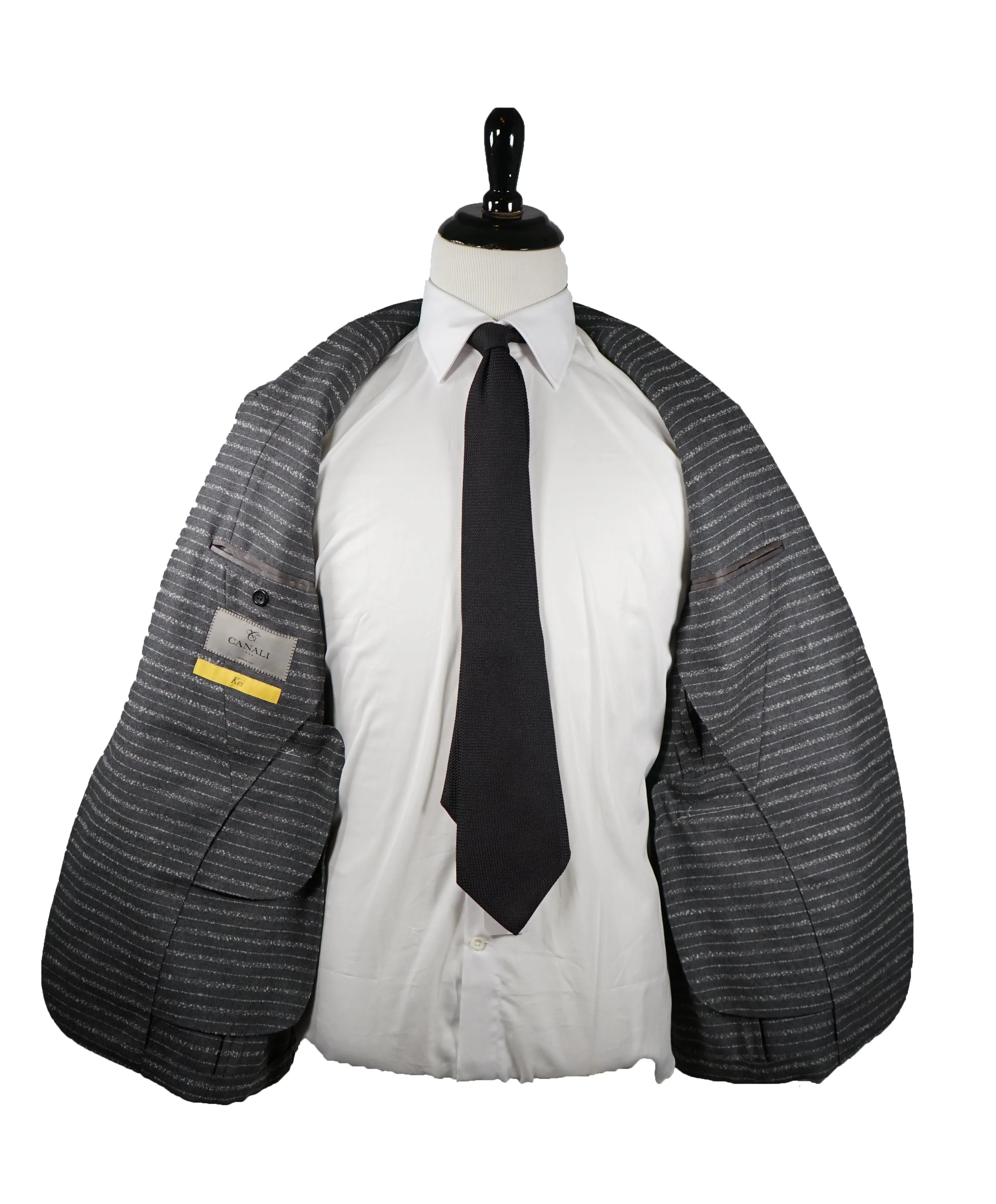 CANALI - “KEI” Slim Unstructured  Horizontal Striped Gray Suit - 40R