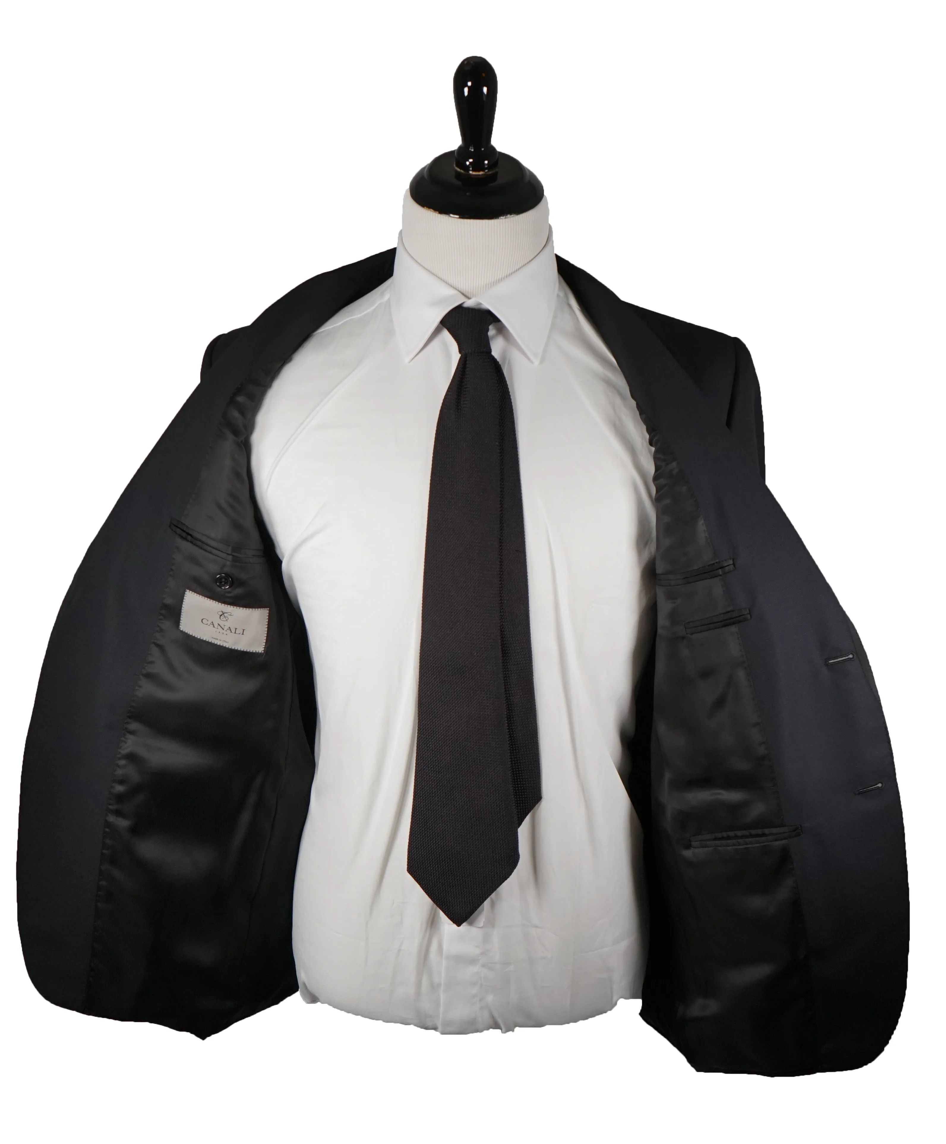 CANALI - Tonal Textured Weave Black Tipped Tuxedo Suit - 44R