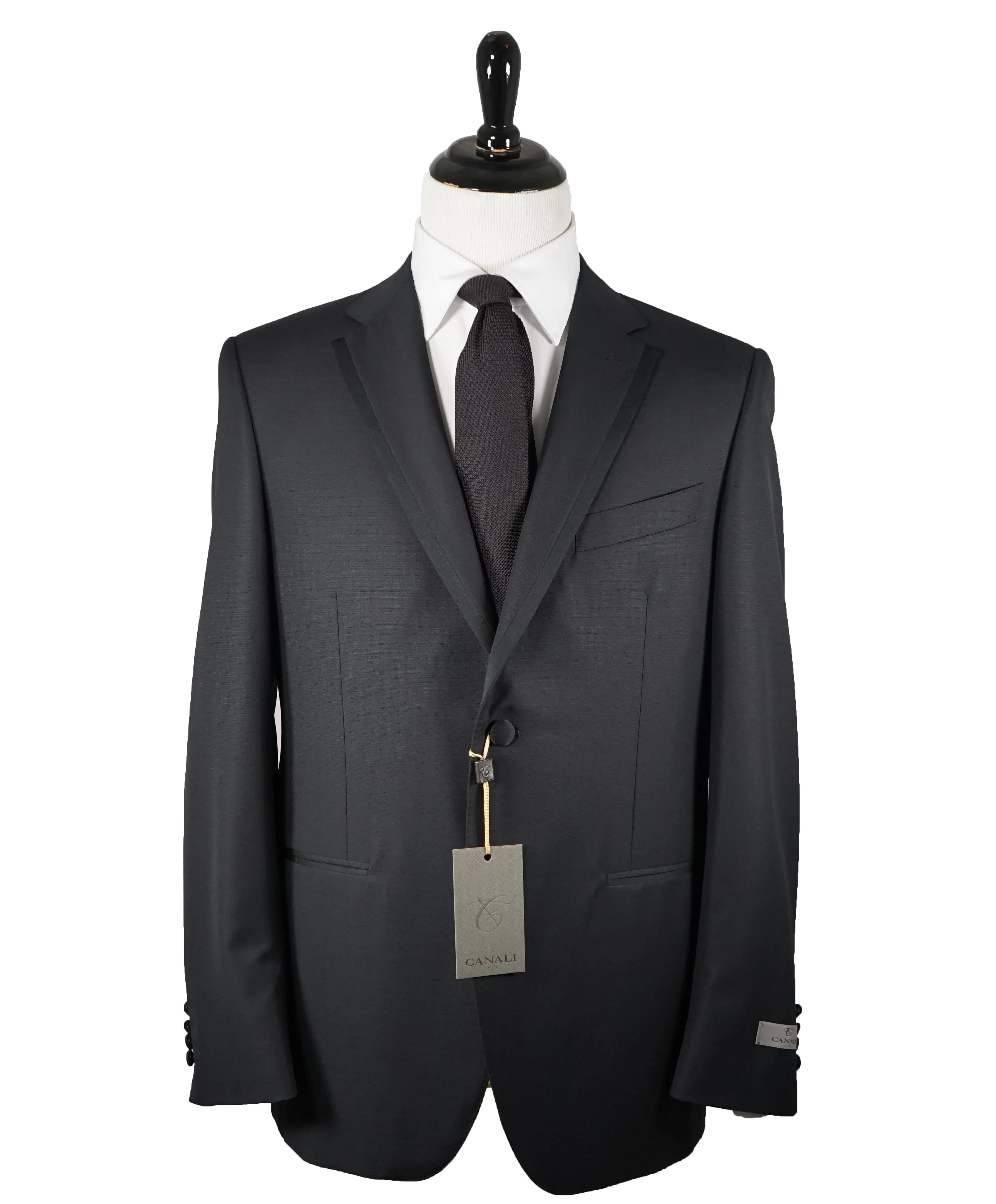 CANALI - Tonal Textured Weave Black Tipped Tuxedo Suit - 44R