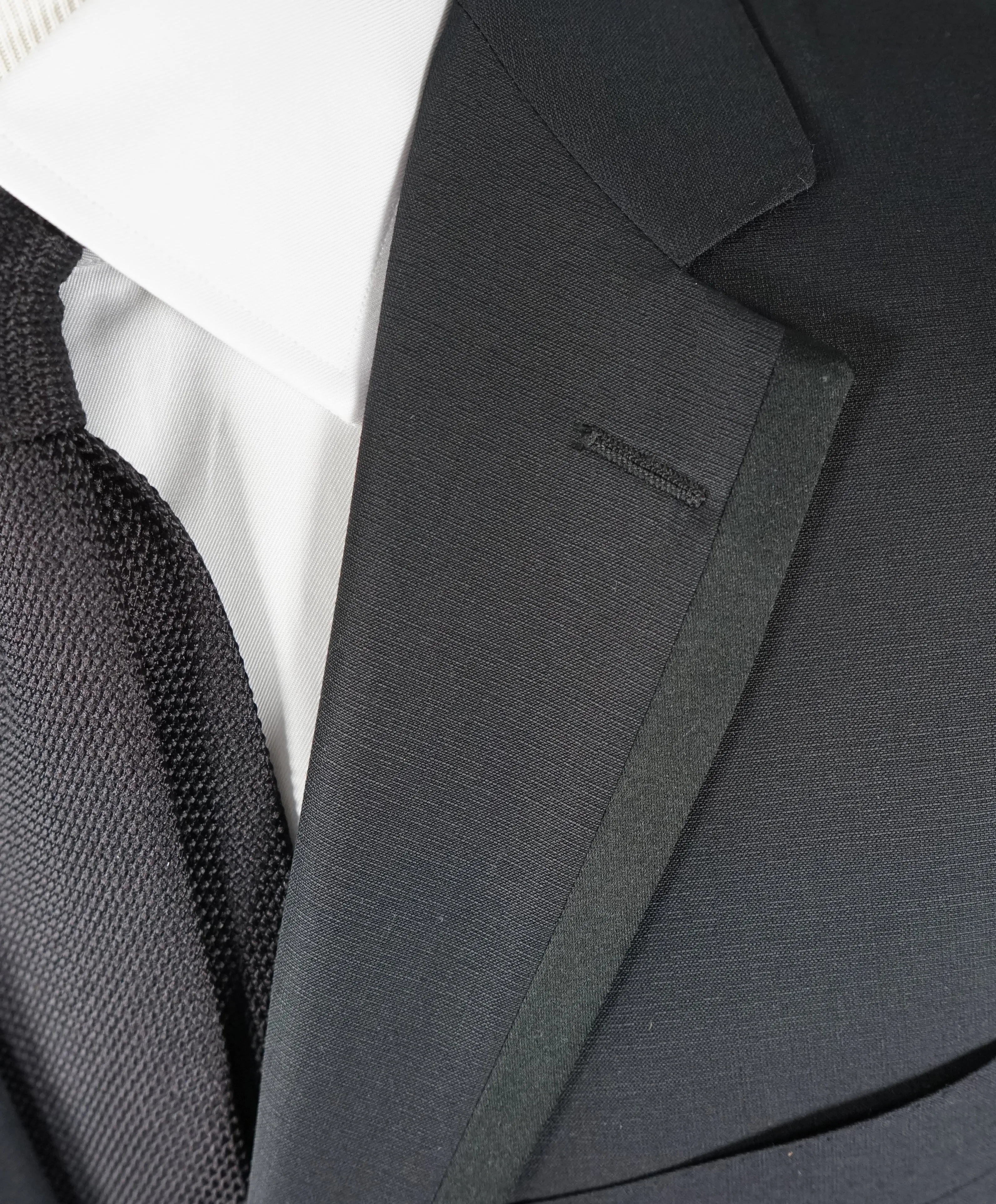 CANALI - Tonal Textured Weave Black Tipped Tuxedo Suit - 44R