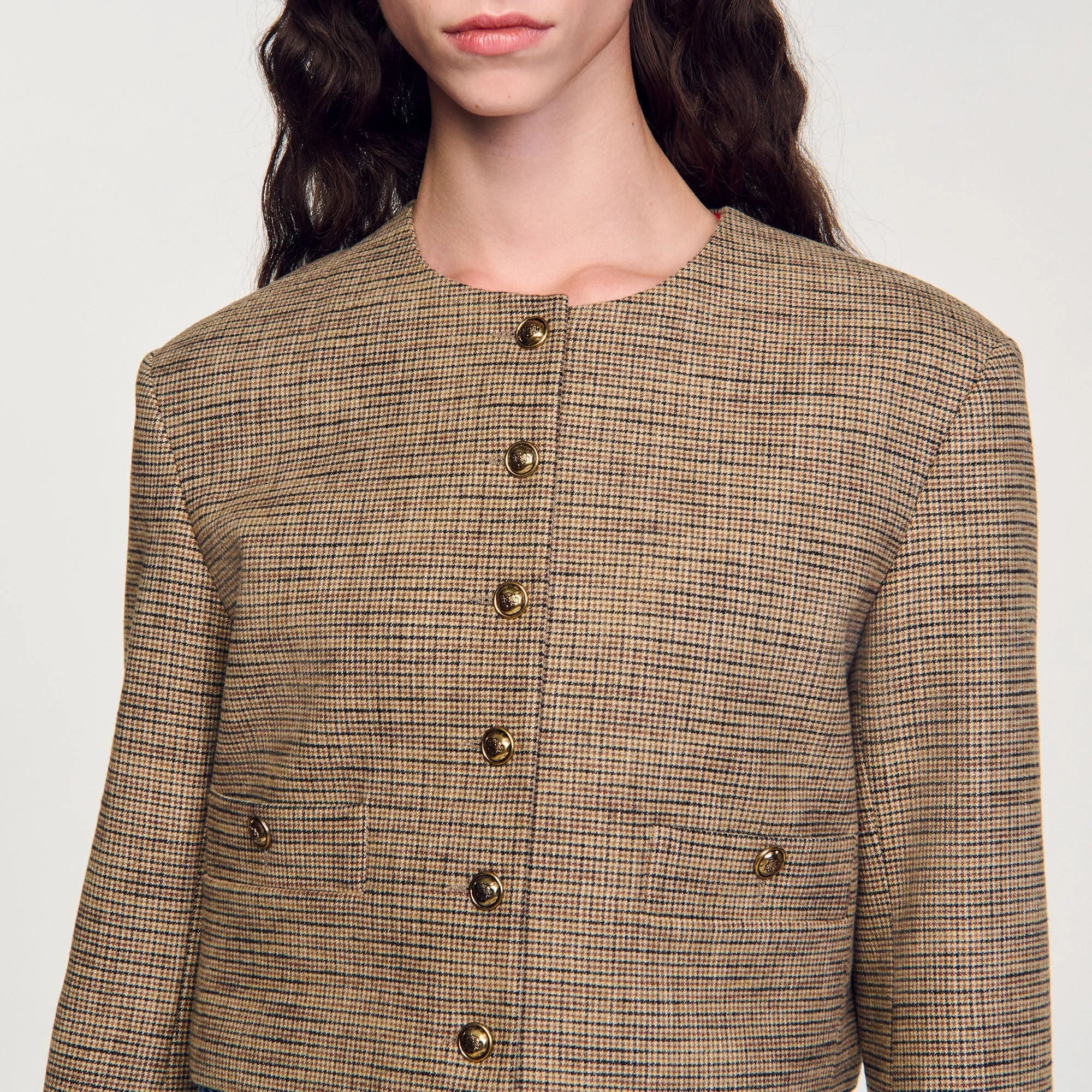 Cardinal Short Micro Houndstooth Jacket Brown