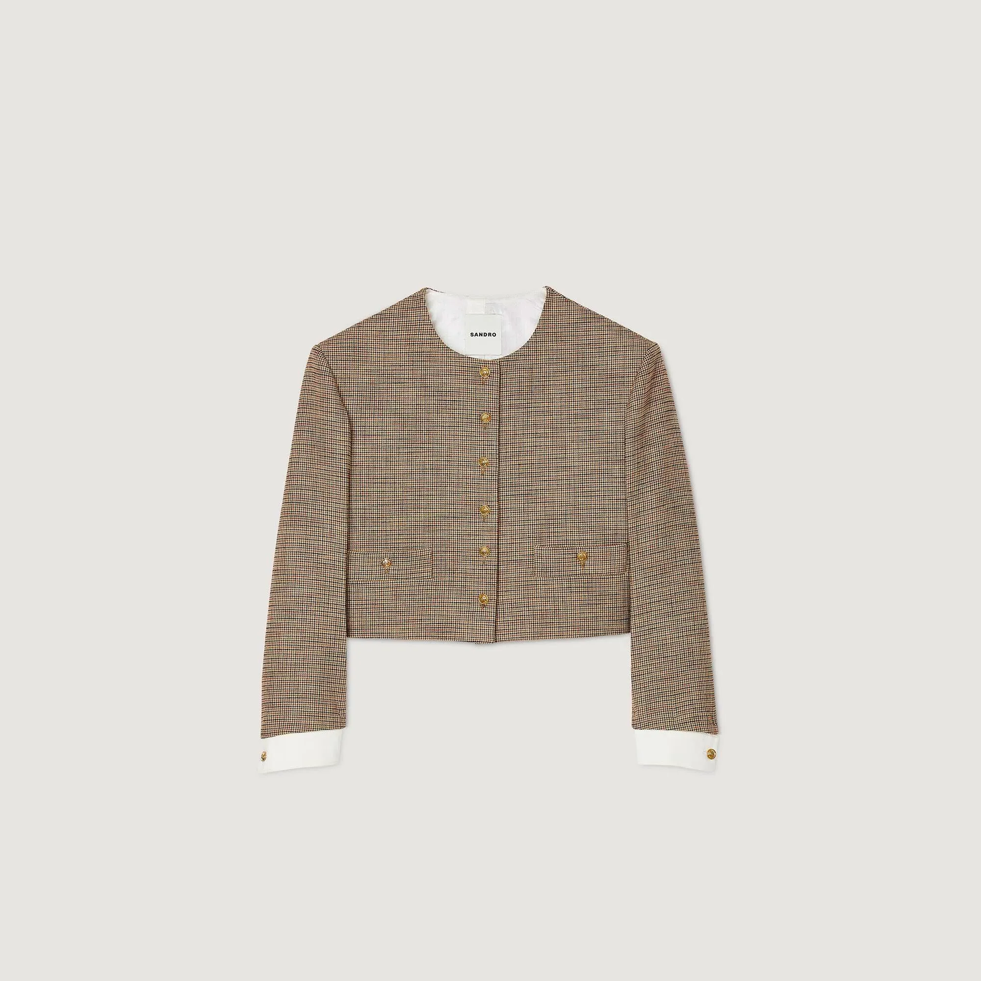 Cardinal Short Micro Houndstooth Jacket Brown