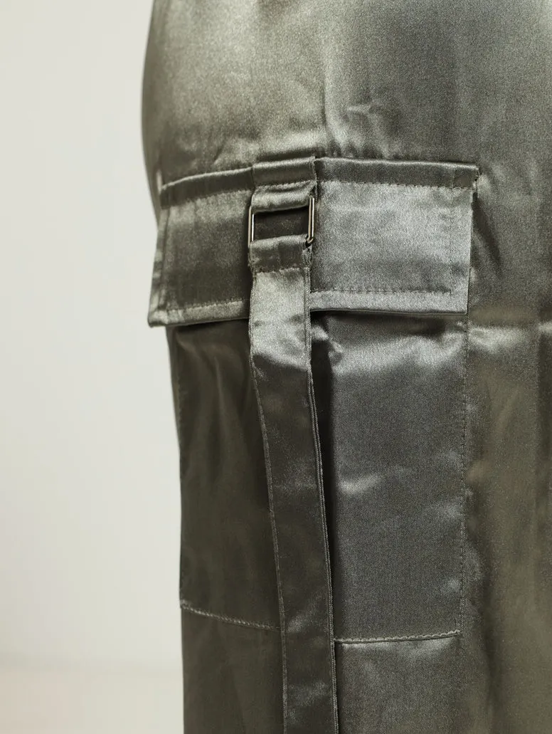 Cargo Detail Satin Skirt - Gunmetal