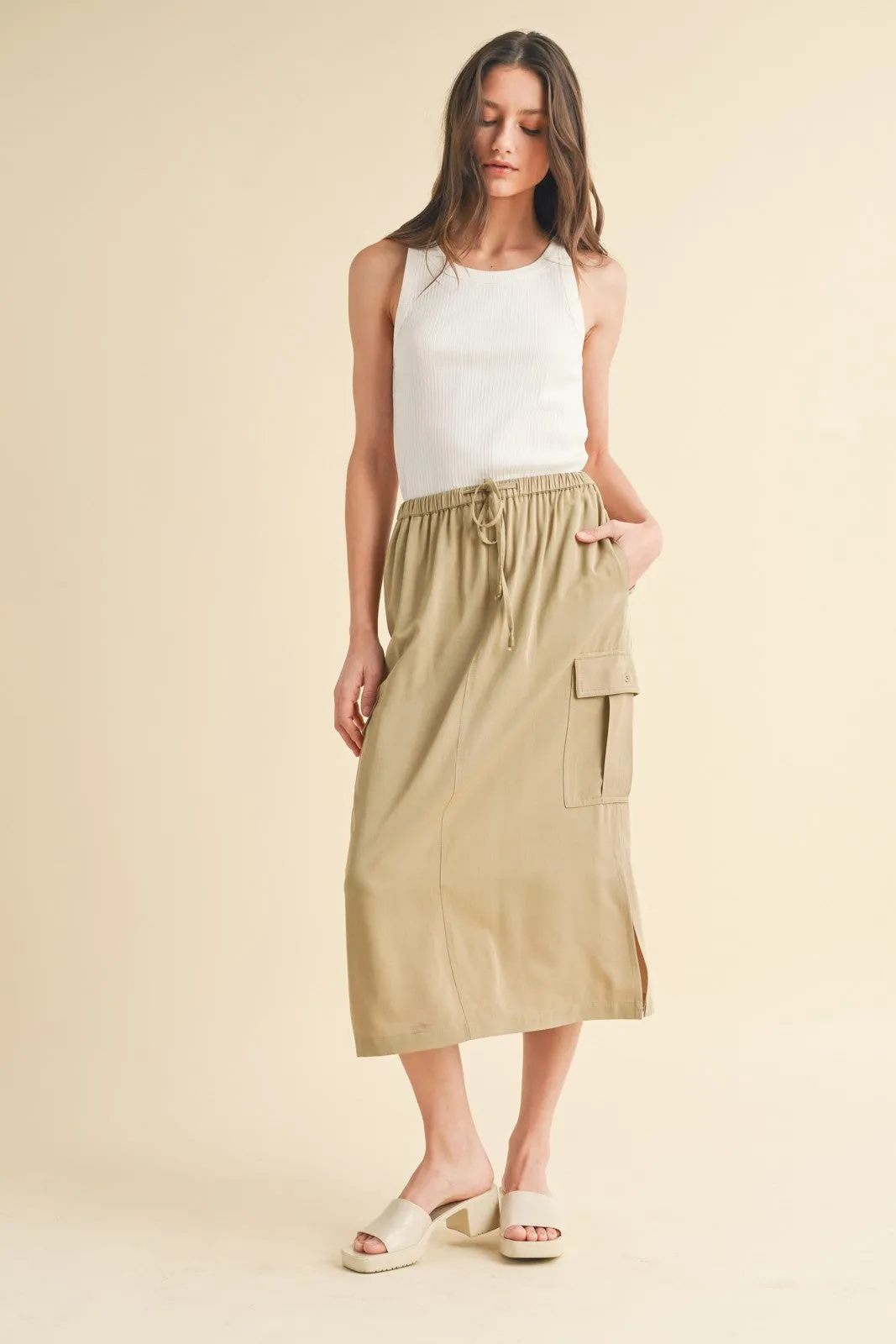 Cargo Midi Skirt With Side Slits WL23-8018