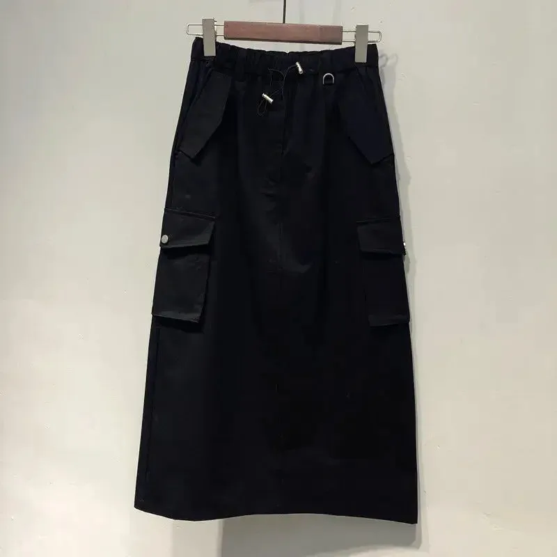 Cargo Skirts for Women Y2k Long Skirts Elastic Waist Spring Summer Drawstring Girls Full Length Skirt