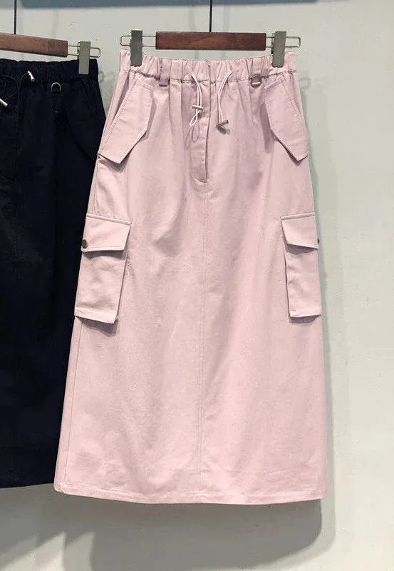 Cargo Skirts for Women Y2k Long Skirts Elastic Waist Spring Summer Drawstring Girls Full Length Skirt
