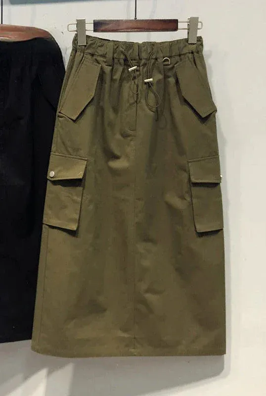 Cargo Skirts for Women Y2k Long Skirts Elastic Waist Spring Summer Drawstring Girls Full Length Skirt