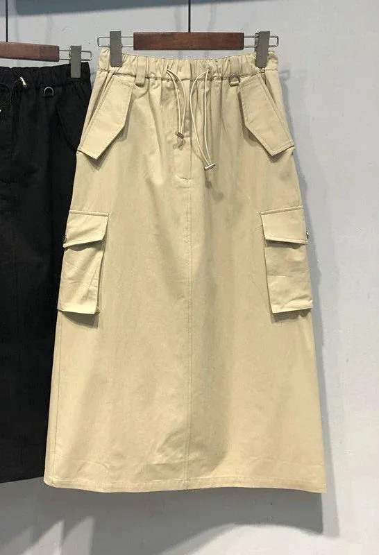 Cargo Skirts for Women Y2k Long Skirts Elastic Waist Spring Summer Drawstring Girls Full Length Skirt