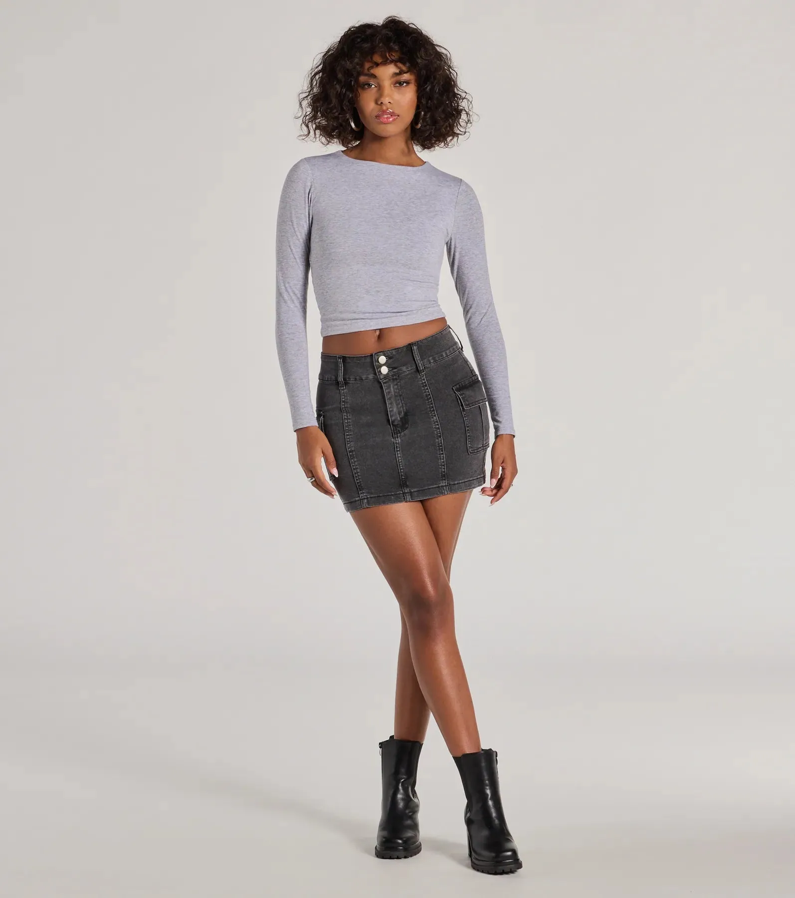 Casual Cool Girl Cargo Denim Mini Skirt