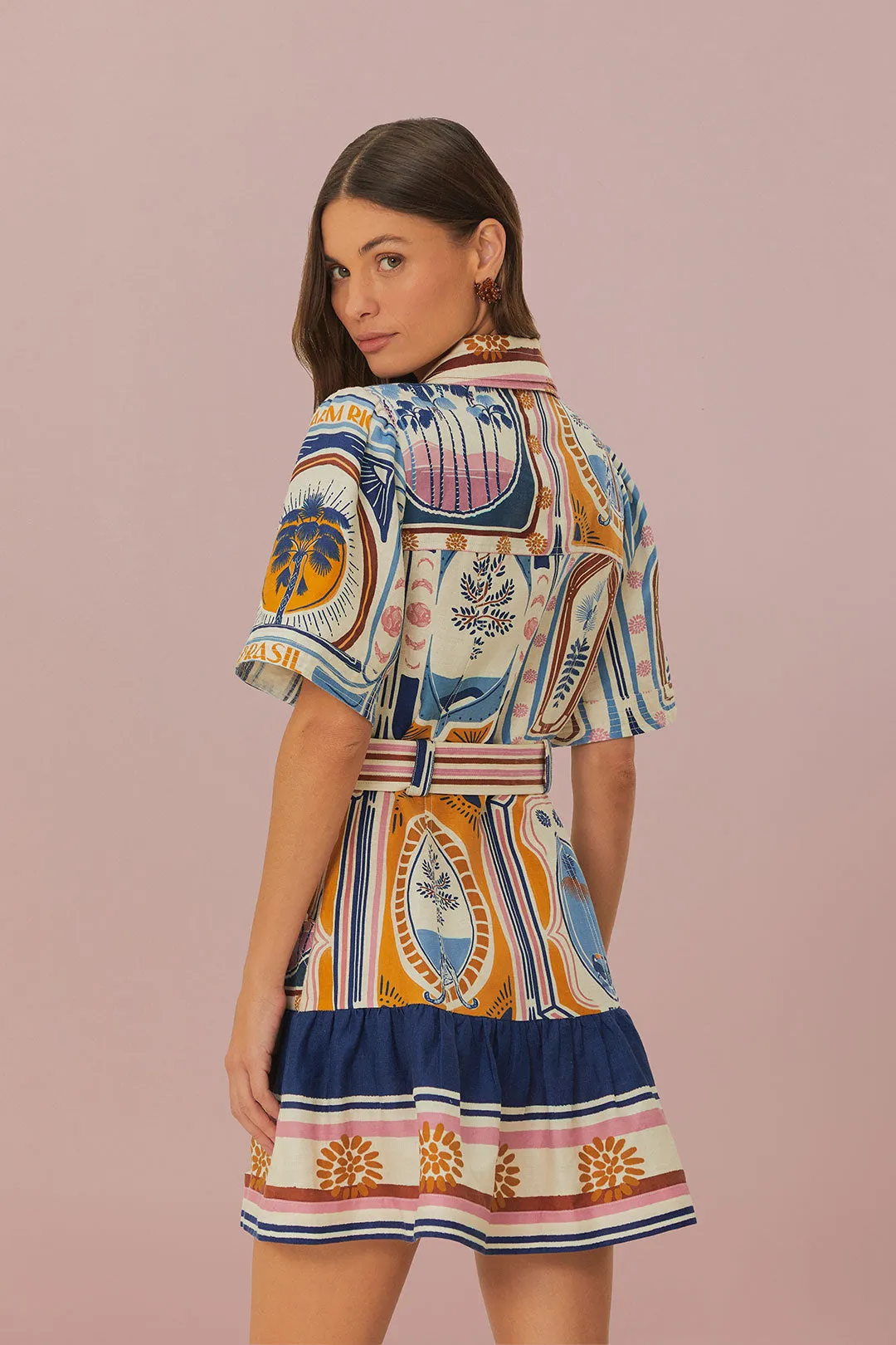 Cerrado Stamps Mini Dress in Cream