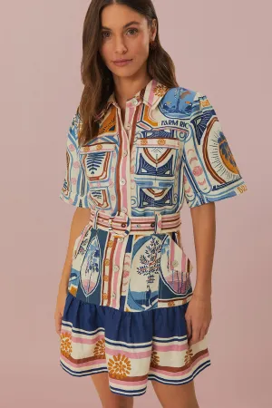 Cerrado Stamps Mini Dress in Cream