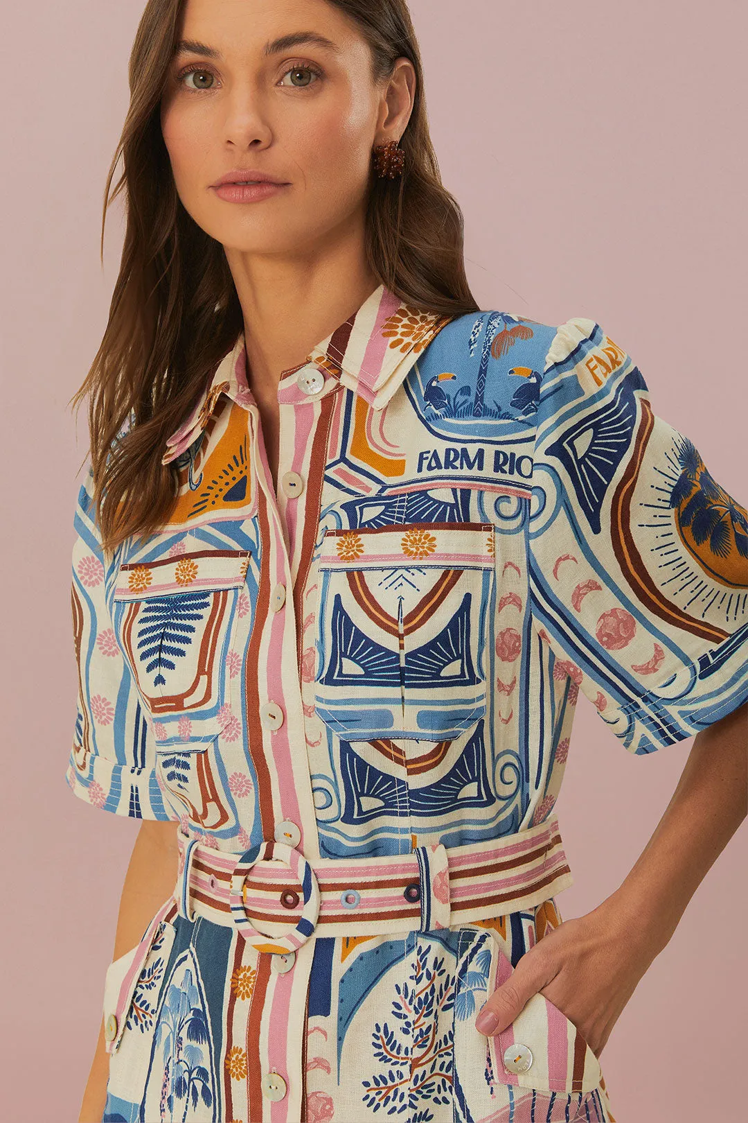 Cerrado Stamps Mini Dress in Cream