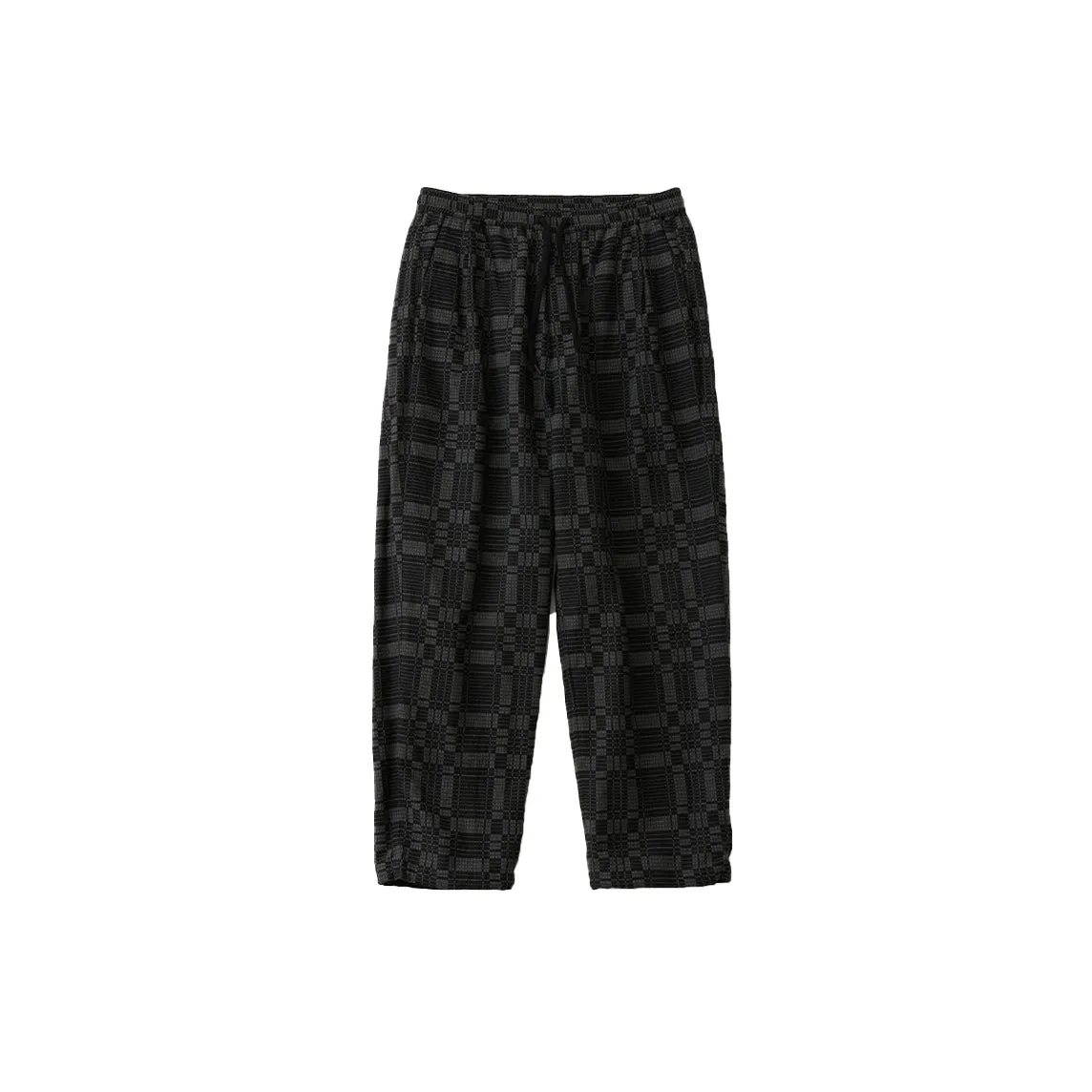 CHECK JACQUARD 1 TUCK EASY PANTS - BLACK