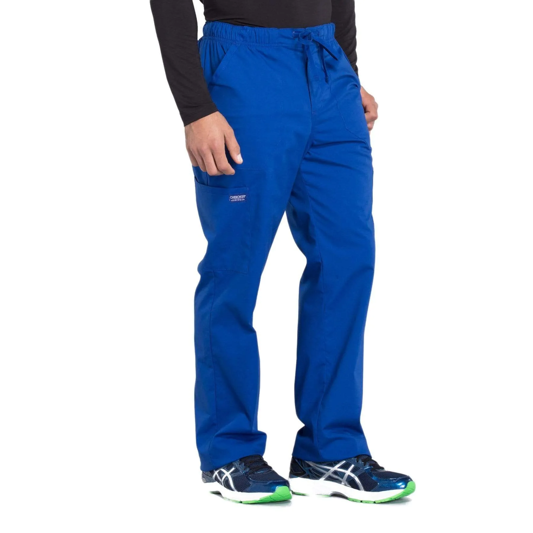 Cherokee Workwear Professionals WW190 Scrubs Pants Mens Tapered Leg Drawstring Cargo Galaxy Blue