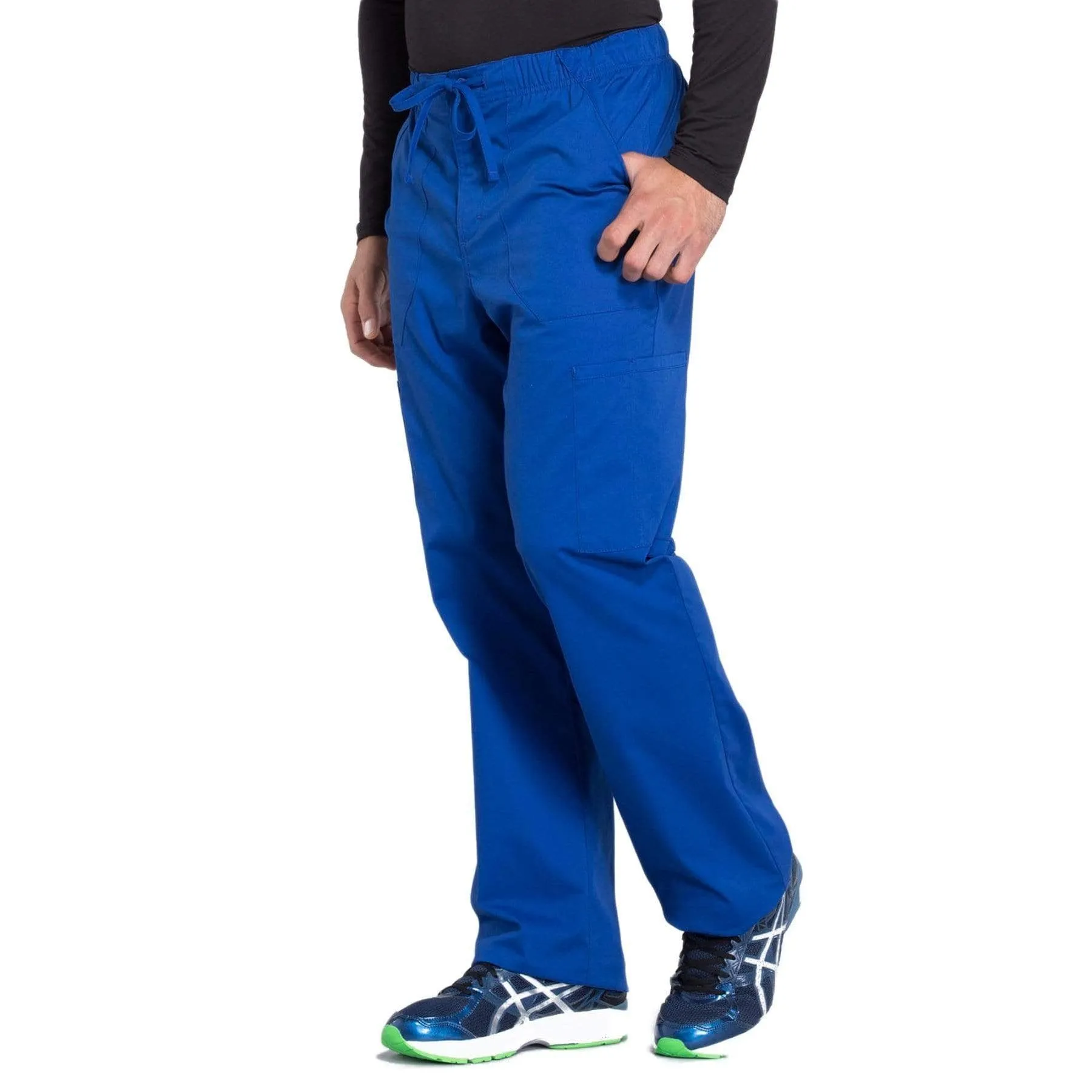 Cherokee Workwear Professionals WW190 Scrubs Pants Mens Tapered Leg Drawstring Cargo Galaxy Blue