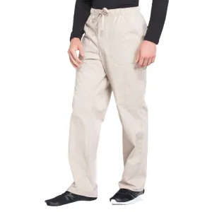 Cherokee Workwear Professionals WW190 Scrubs Pants Mens Tapered Leg Drawstring Cargo Khaki