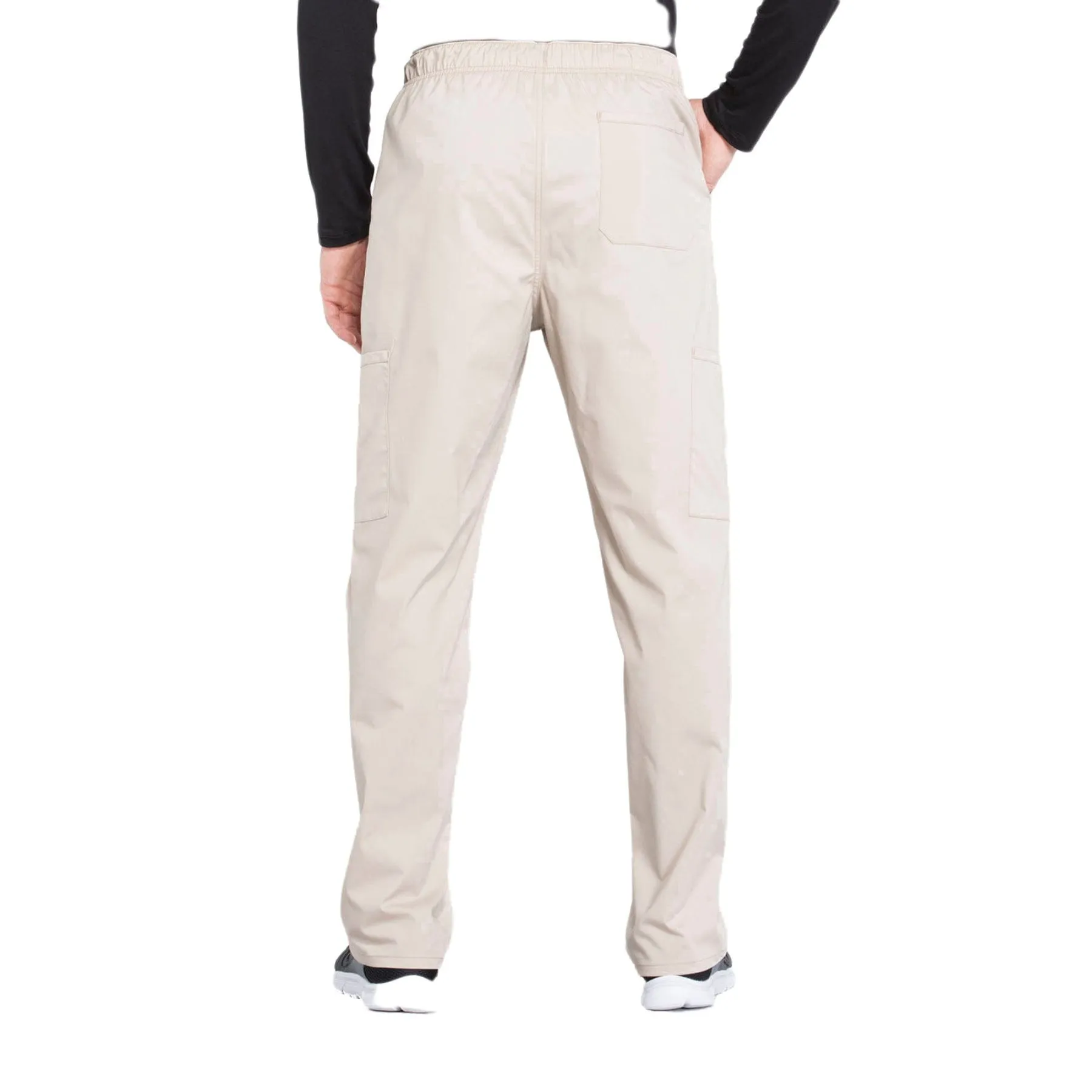 Cherokee Workwear Professionals WW190 Scrubs Pants Mens Tapered Leg Drawstring Cargo Khaki