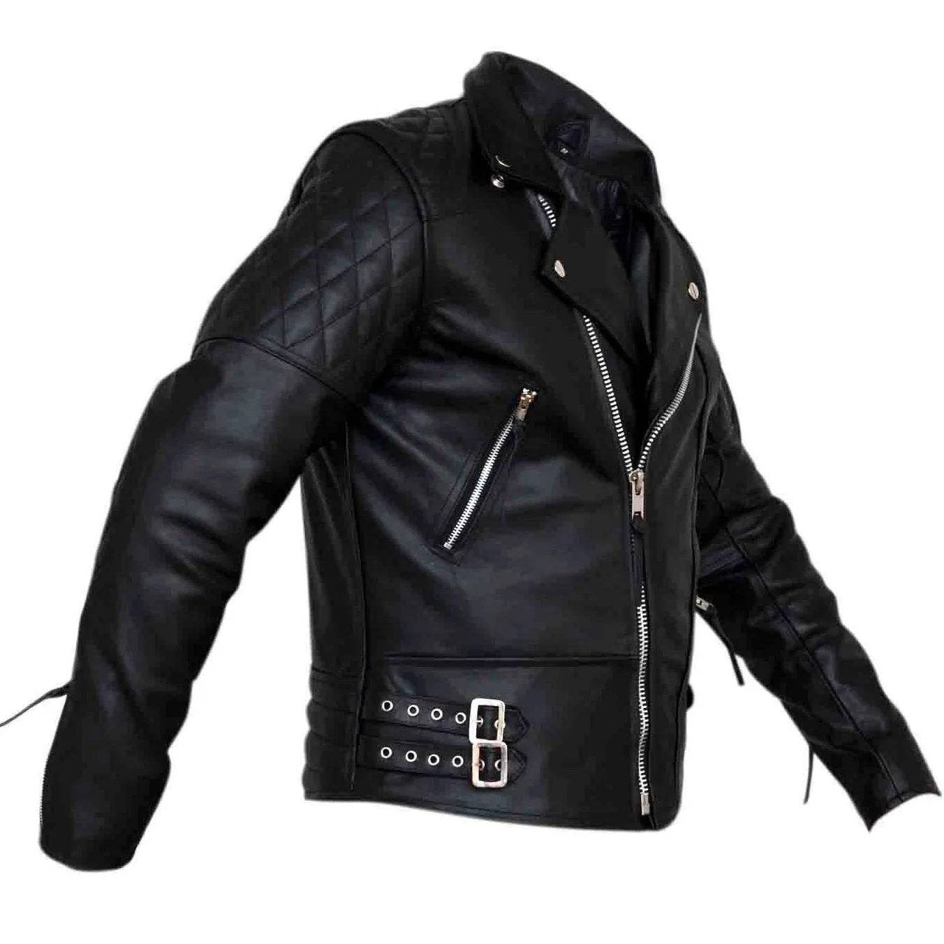 Classic Diamond Motorcycle Mens Black Leather Jacket Biker