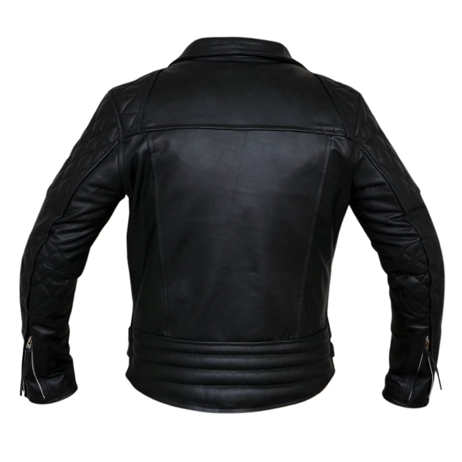Classic Diamond Motorcycle Mens Black Leather Jacket Biker