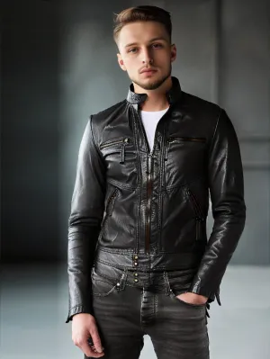 Classic Suave Genuine Leather Biker Jacket for Men
