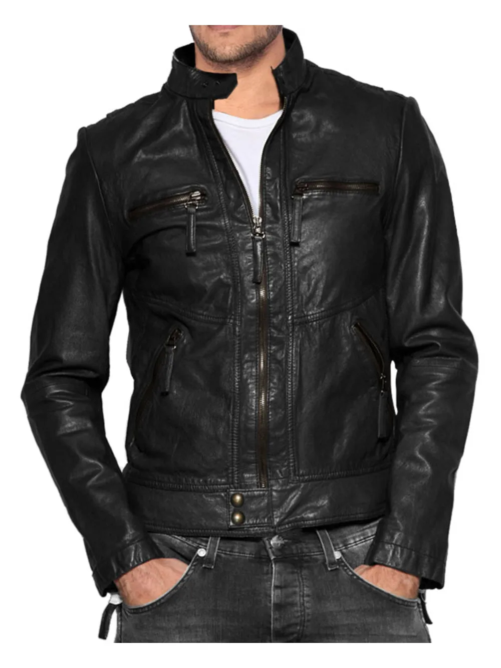 Classic Suave Genuine Leather Biker Jacket for Men