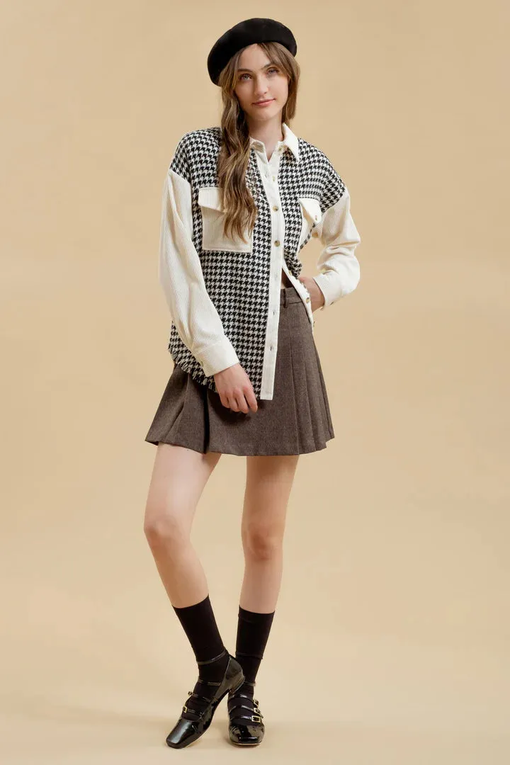 Colorblock Houndstooth Shacket
