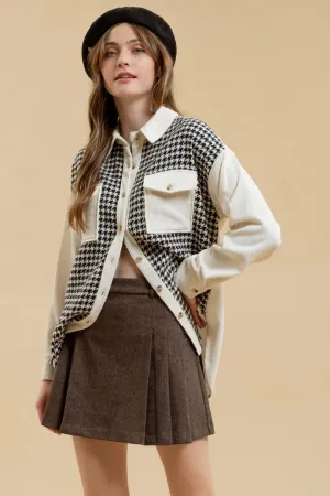 Colorblock Houndstooth Shacket