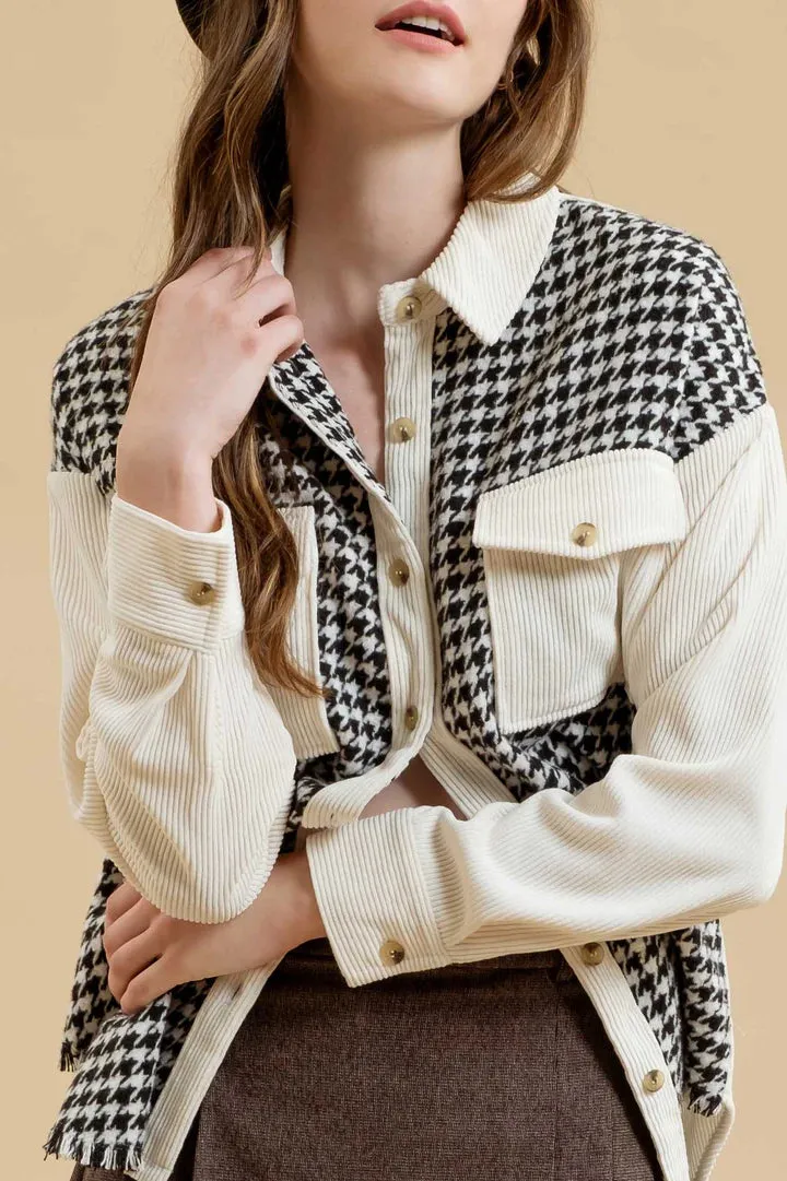 Colorblock Houndstooth Shacket