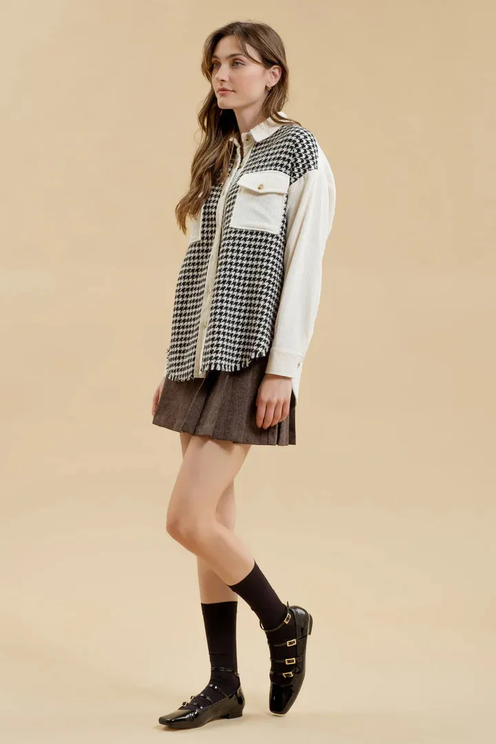Colorblock Houndstooth Shacket