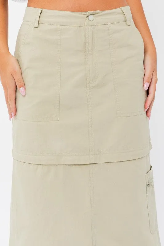 Convertible Cargo Skirt in Khaki