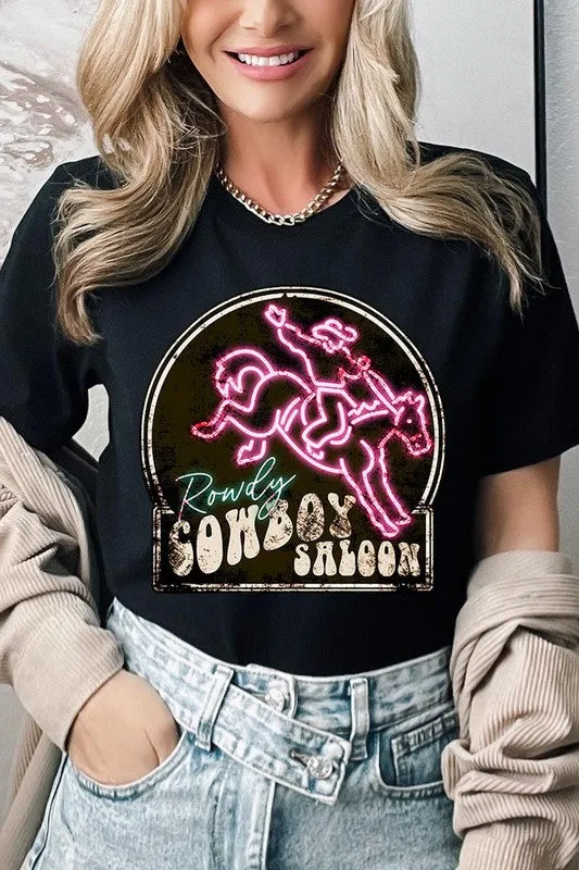 Cowboy Saloon Neon Sign Graphic T Shirts