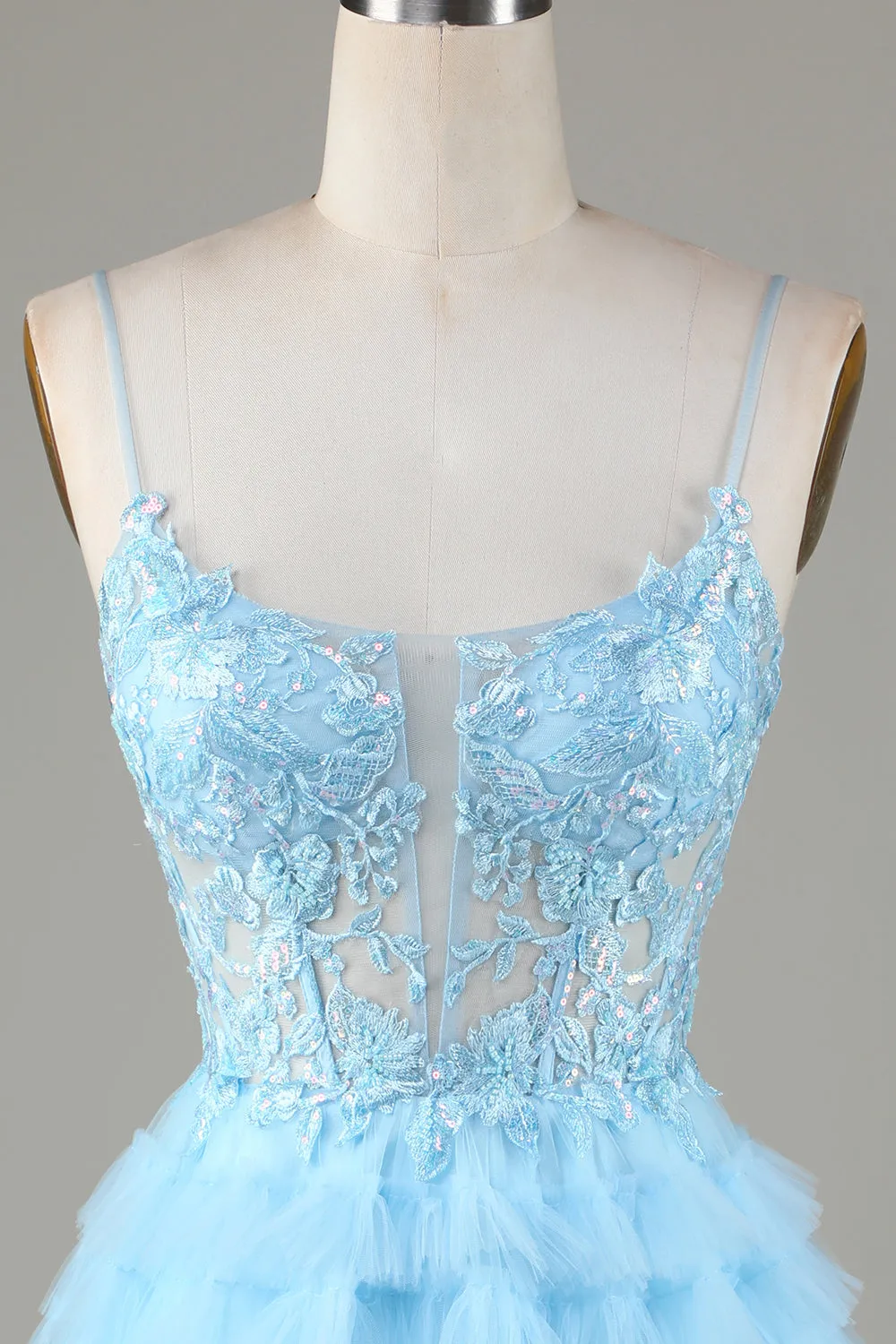 Cute A Line Spaghetti Straps Glitter Blue Short Homecoming Dress with Appliques