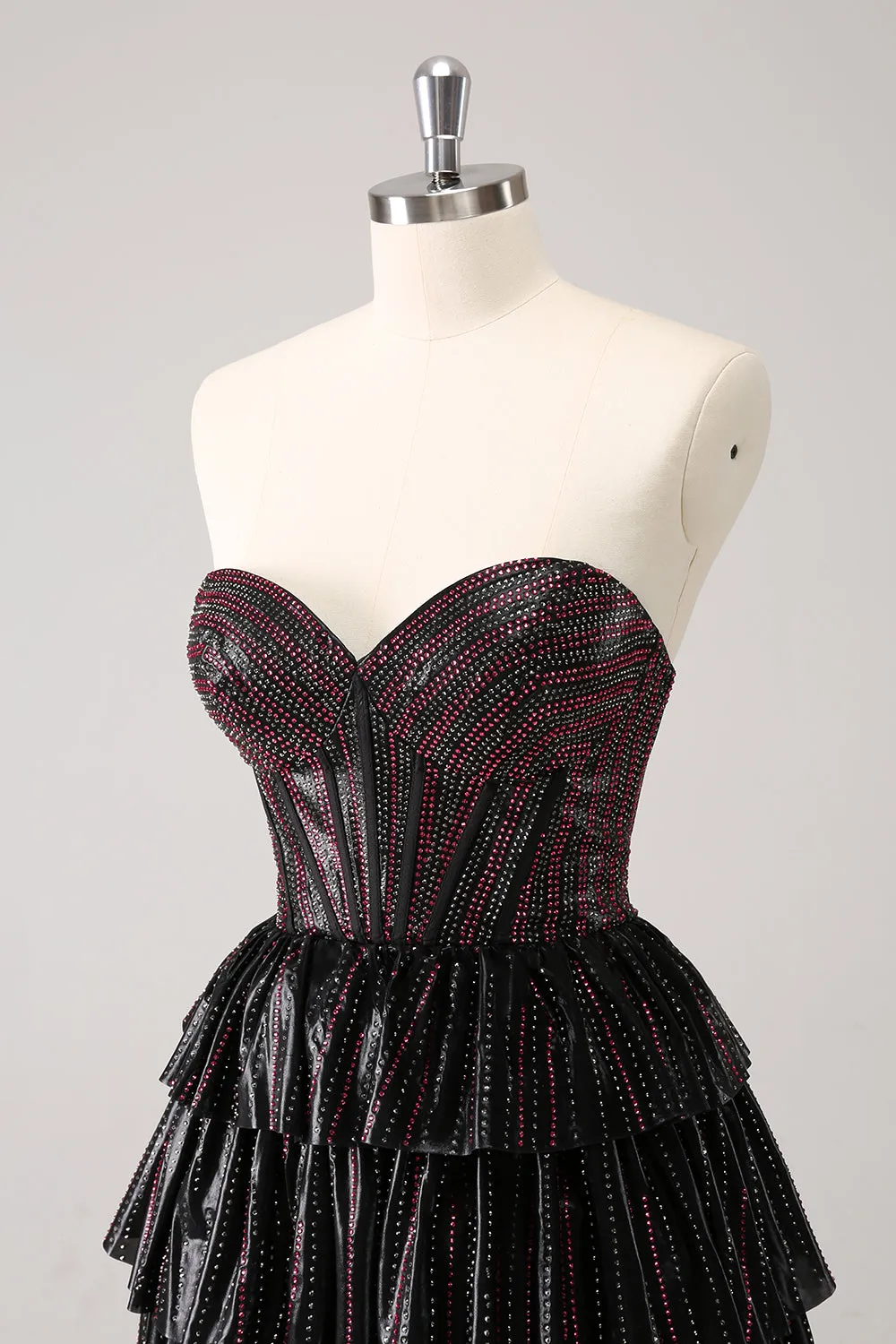 Cute Black Pink A Line Sweetheart Corset Short Homecoming Dress with Beading