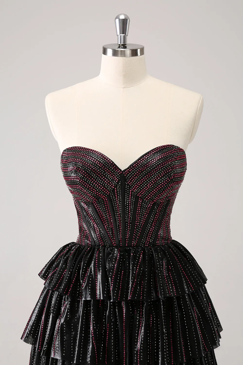 Cute Black Pink A Line Sweetheart Corset Short Homecoming Dress with Beading