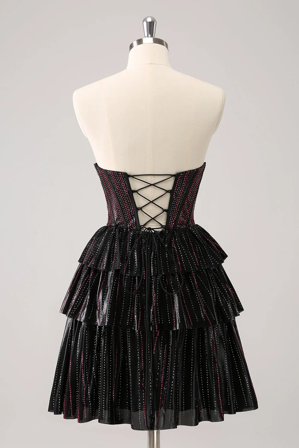 Cute Black Pink A Line Sweetheart Corset Short Homecoming Dress with Beading