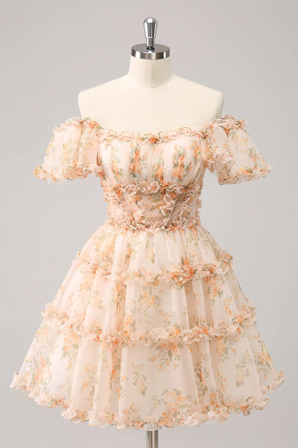 Cute Yellow A Line Square Neck Corset Backless Short Homecoming Dress