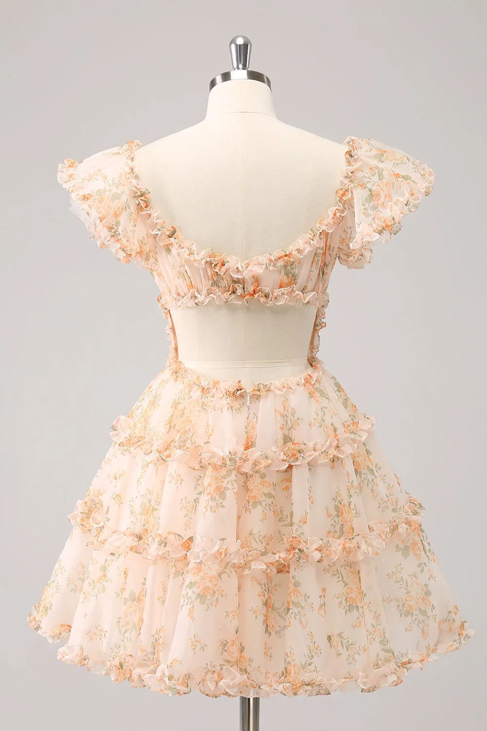 Cute Yellow A Line Square Neck Corset Backless Short Homecoming Dress
