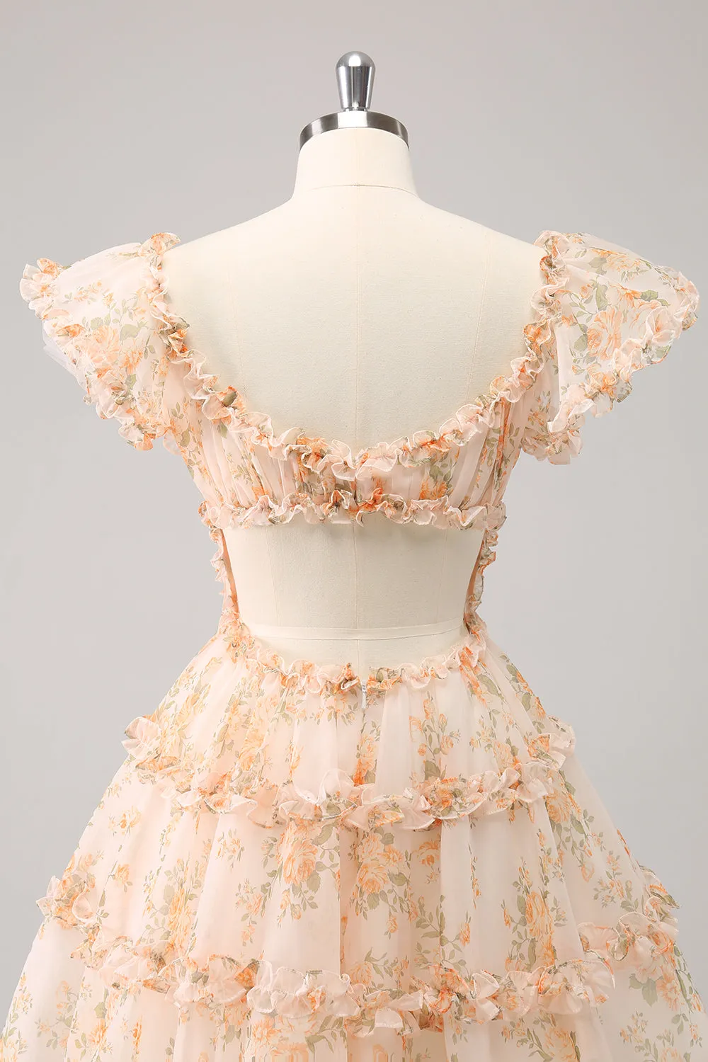 Cute Yellow A Line Square Neck Corset Backless Short Homecoming Dress