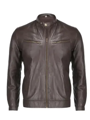 Dark Brown Biker Genuine Leather Jacket