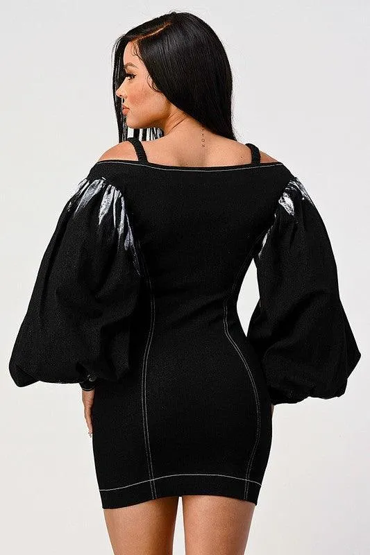 Denim black dye sleeve zip up dress