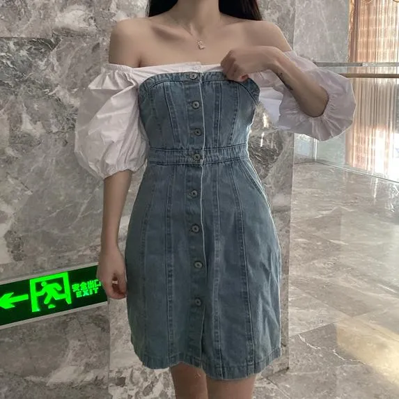 Denim Bubble Sleeves Dress SD00446