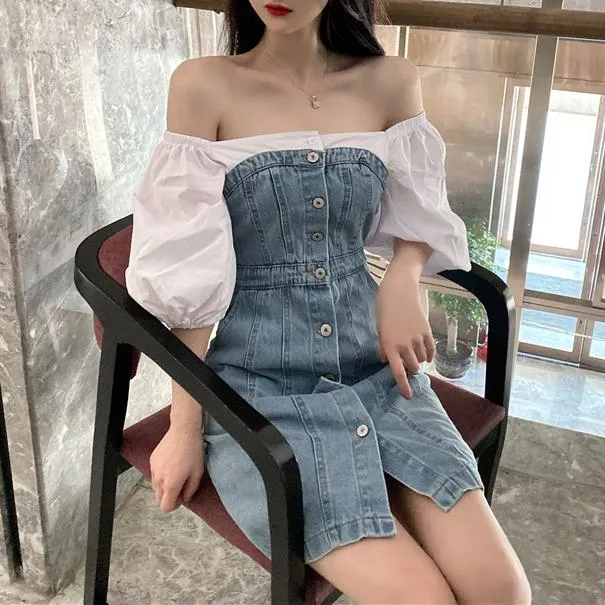 Denim Bubble Sleeves Dress SD00446