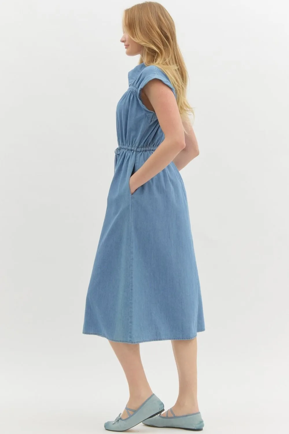 Denim Cap Sleeve Midi Dress