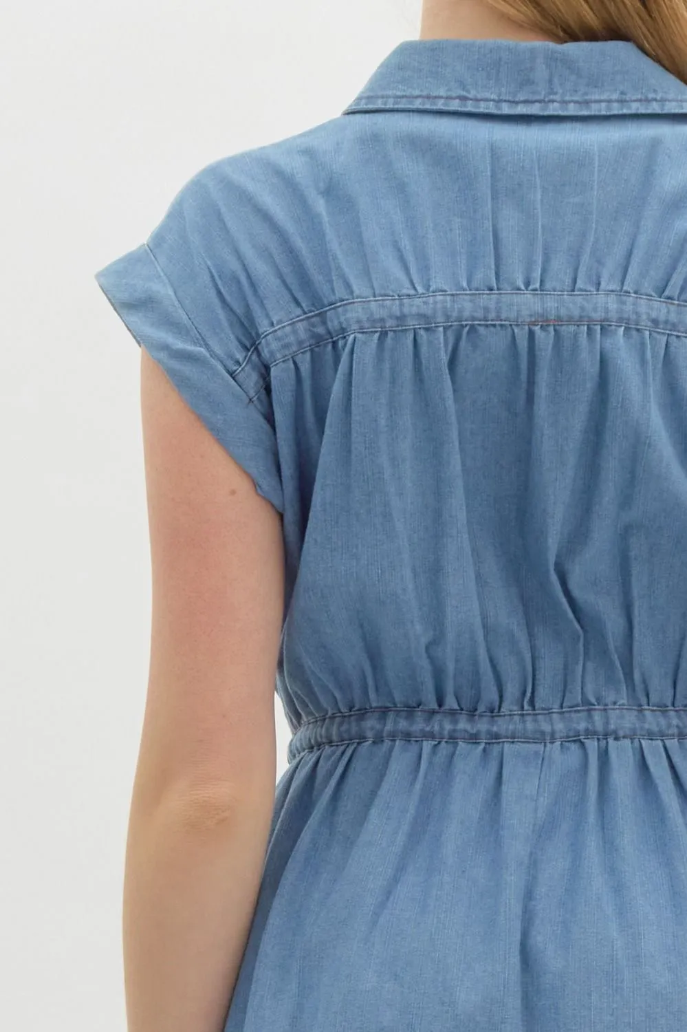 Denim Cap Sleeve Midi Dress