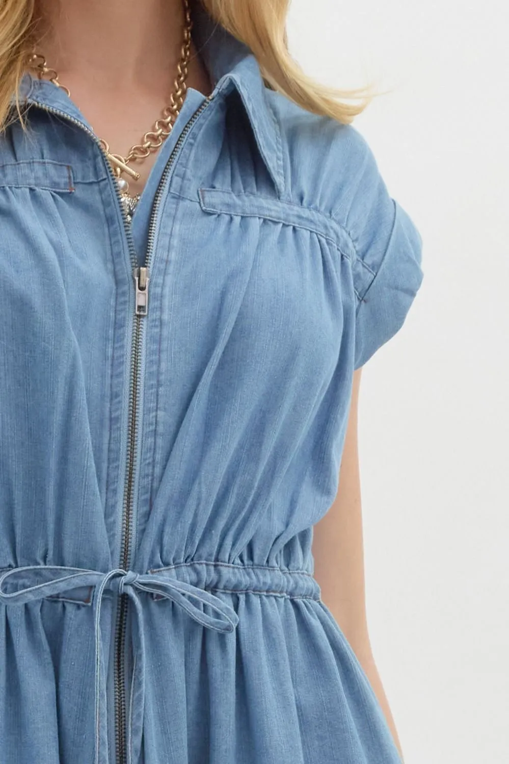 Denim Cap Sleeve Midi Dress