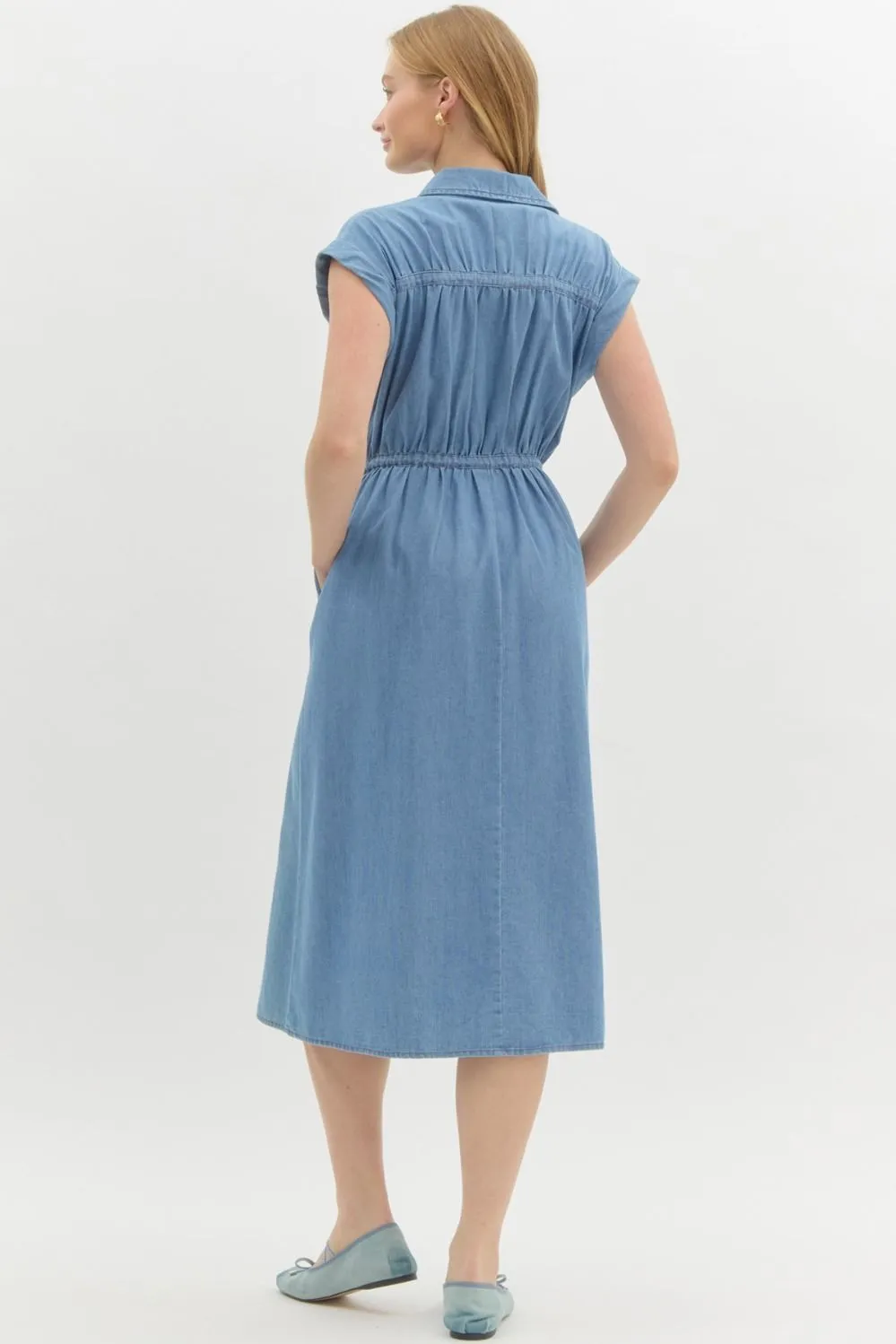 Denim Cap Sleeve Midi Dress